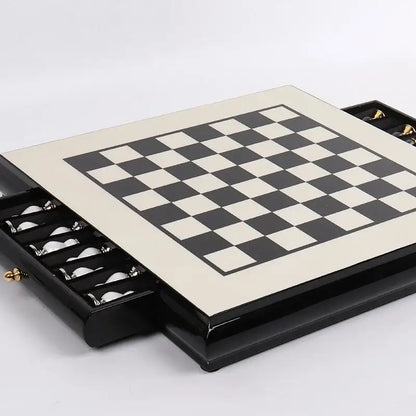 Handmade wooden chess set black & white marble games room decor