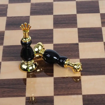 Handmade wooden chess set black & white marble games room decor