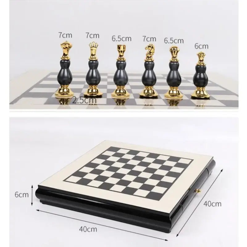 Handmade wooden chess set black & white marble games room decor