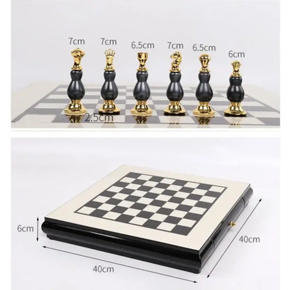 Handmade wooden chess set black & white marble games room decor