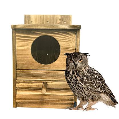 DecorBites™ Handmade Wooden Screech Owl House - Outdoor Nesting Box