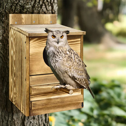 DecorBites™ Handmade Wooden Screech Owl House - Outdoor Nesting Box