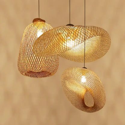 Handmade woven bamboo chandelier for dining room