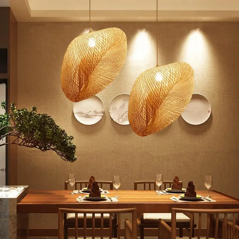 Handmade woven bamboo chandelier for dining room