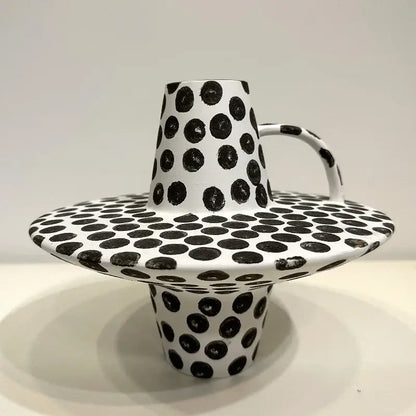 Handpainted black & white dots ceramic mug and saucer kitchen set