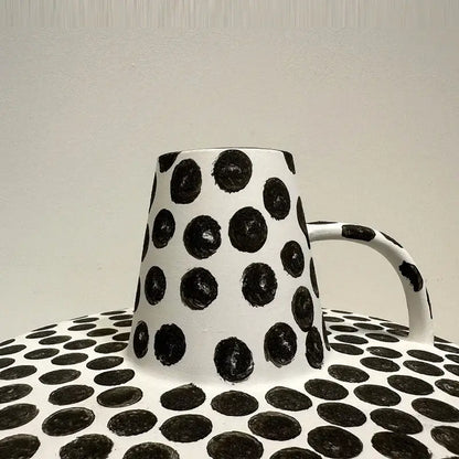 Handpainted black & white dots ceramic mug and saucer kitchen set