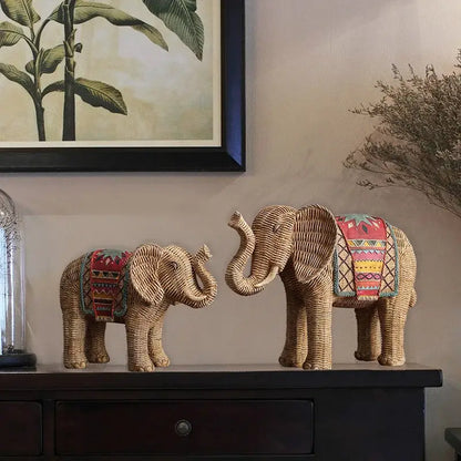 Handpainted woven elephant resin handicraft ornament living room decor