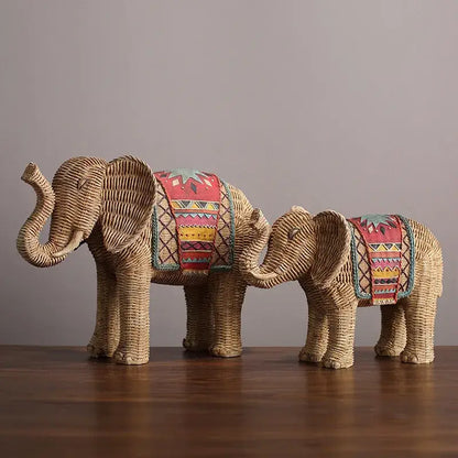 Handpainted woven elephant resin handicraft ornament living room decor