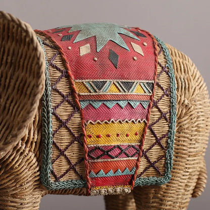 Handpainted woven elephant resin handicraft ornament living room decor