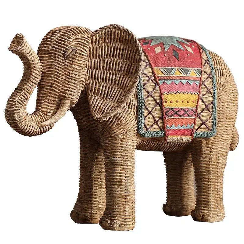 Handpainted woven elephant resin handicraft ornament living room decor