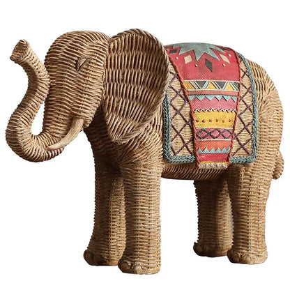 Handpainted woven elephant resin handicraft ornament living room decor