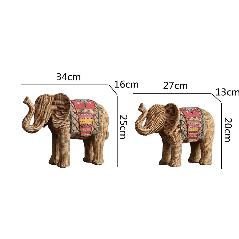 Handpainted woven elephant resin handicraft ornament living room decor