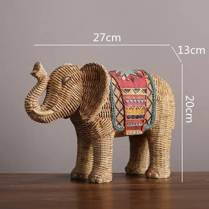 Handpainted woven elephant resin handicraft ornament living room decor