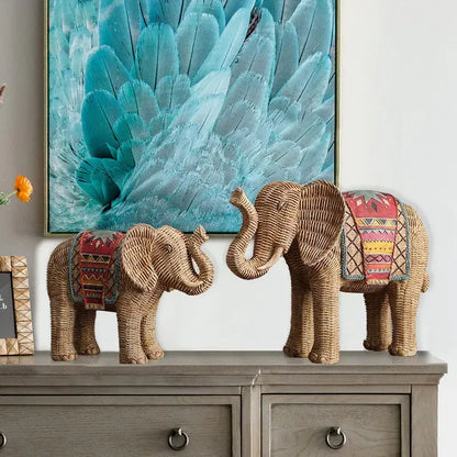 Handpainted woven elephant resin handicraft ornament living room decor