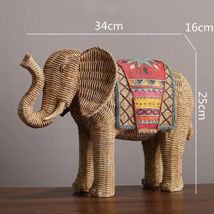 Handpainted woven elephant resin handicraft ornament living room decor