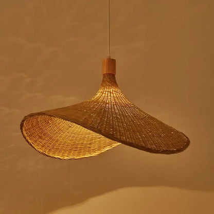 Handwoven bamboo pendant chandelier living room natural wood light