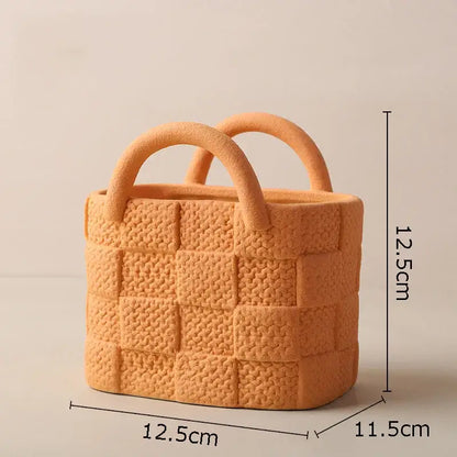 Handwoven ceramic vase orange woven basket planter living room decor