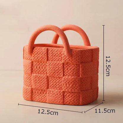 Handwoven ceramic vase orange woven basket planter living room decor