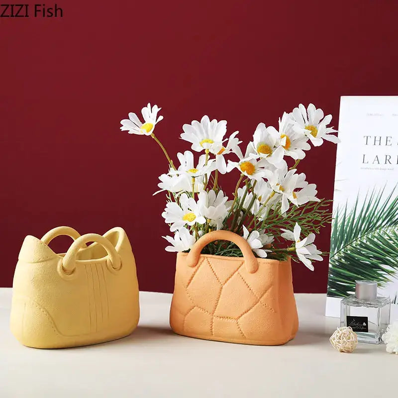 Handwoven ceramic vase orange woven basket planter living room decor