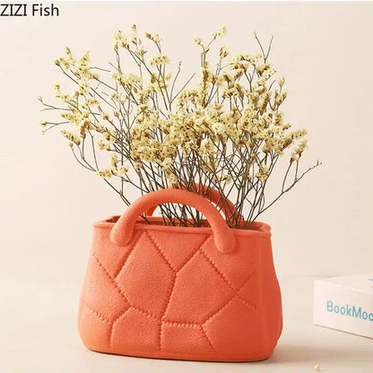 Handwoven ceramic vase orange woven basket planter living room decor
