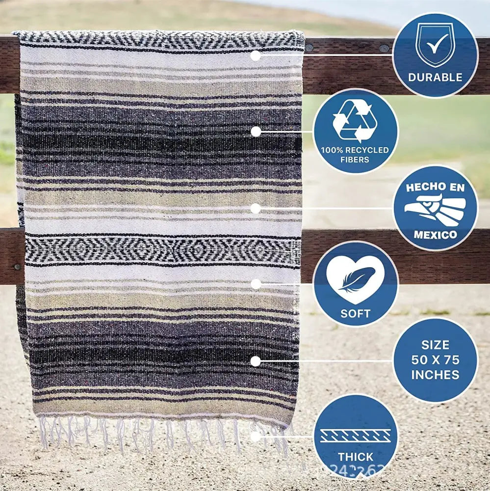 Handwoven mexican blanket pink & blue geometric beach shawl bedroom decor