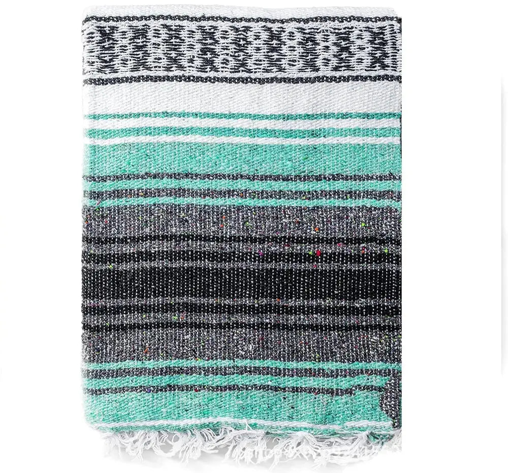 Handwoven mexican blanket pink & blue geometric beach shawl bedroom decor