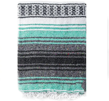 Handwoven mexican blanket pink & blue geometric beach shawl bedroom decor