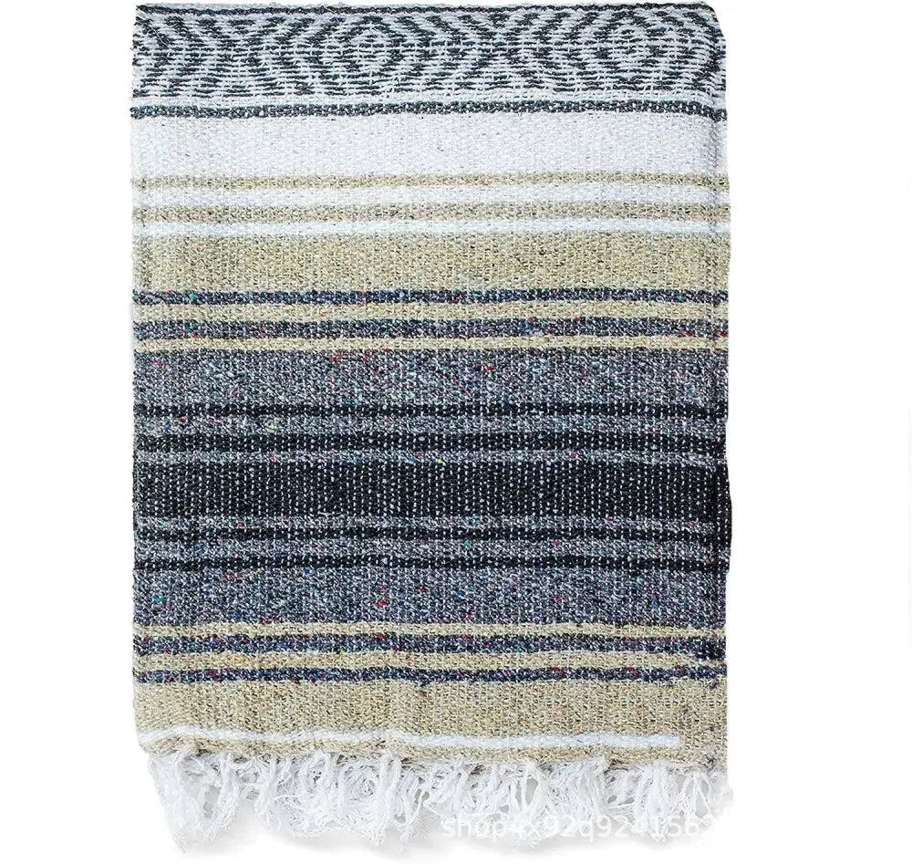 Handwoven mexican blanket pink & blue geometric beach shawl bedroom decor