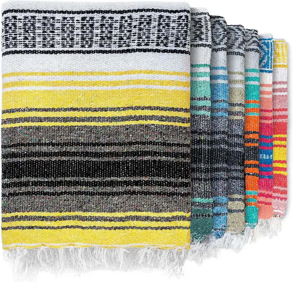 Handwoven mexican blanket pink & blue geometric beach shawl bedroom decor
