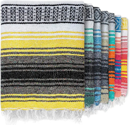 Handwoven mexican blanket pink & blue geometric beach shawl bedroom decor