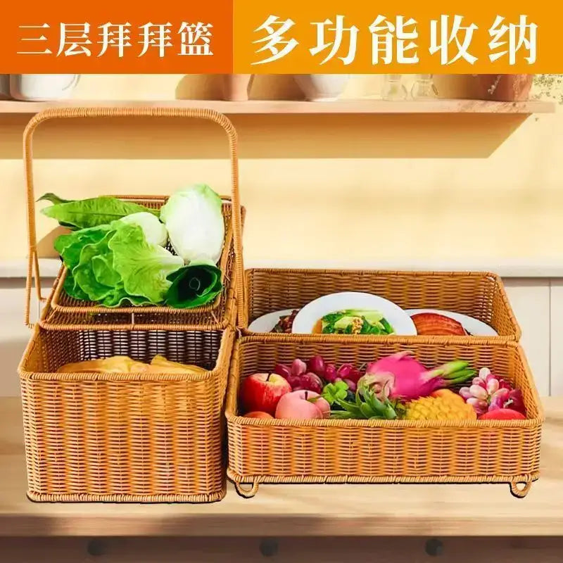 Handwoven rattan picnic basket with lid rectangular outdoor storage