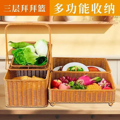 Handwoven rattan picnic basket with lid rectangular outdoor storage
