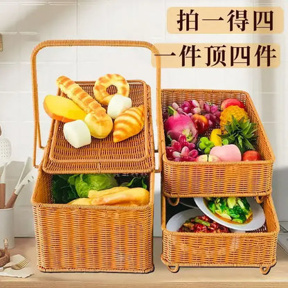 Handwoven rattan picnic basket with lid rectangular outdoor storage
