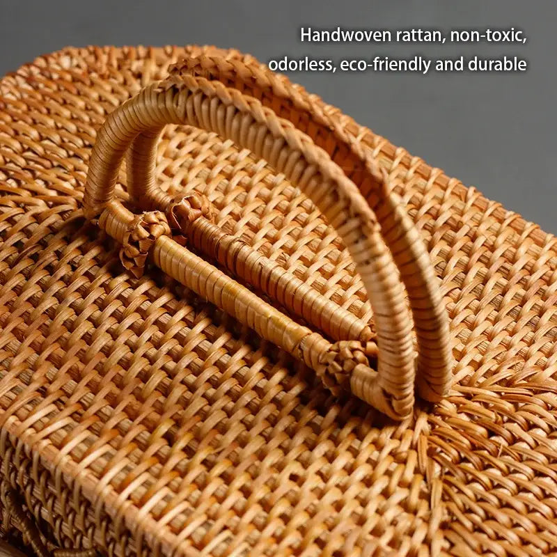 Handwoven rattan storage box kitchen tea caddy with handle