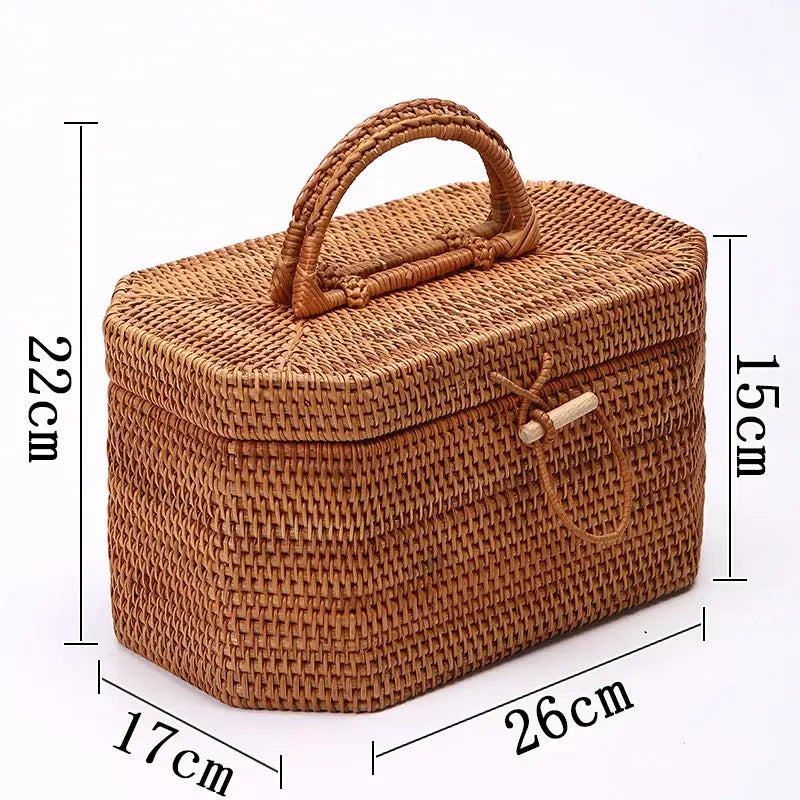 Handwoven rattan storage box kitchen tea caddy with handle