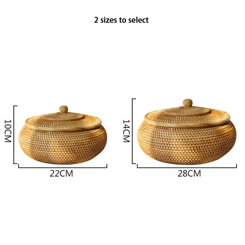 Handwoven rattan storage box with lid kitchen organizer