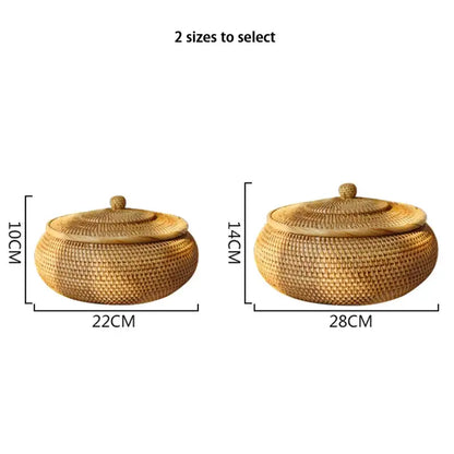 Handwoven rattan storage box with lid kitchen organizer