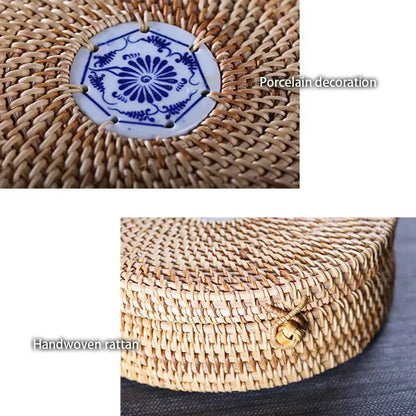 Handwoven rattan storage box with white inset kitchen basket