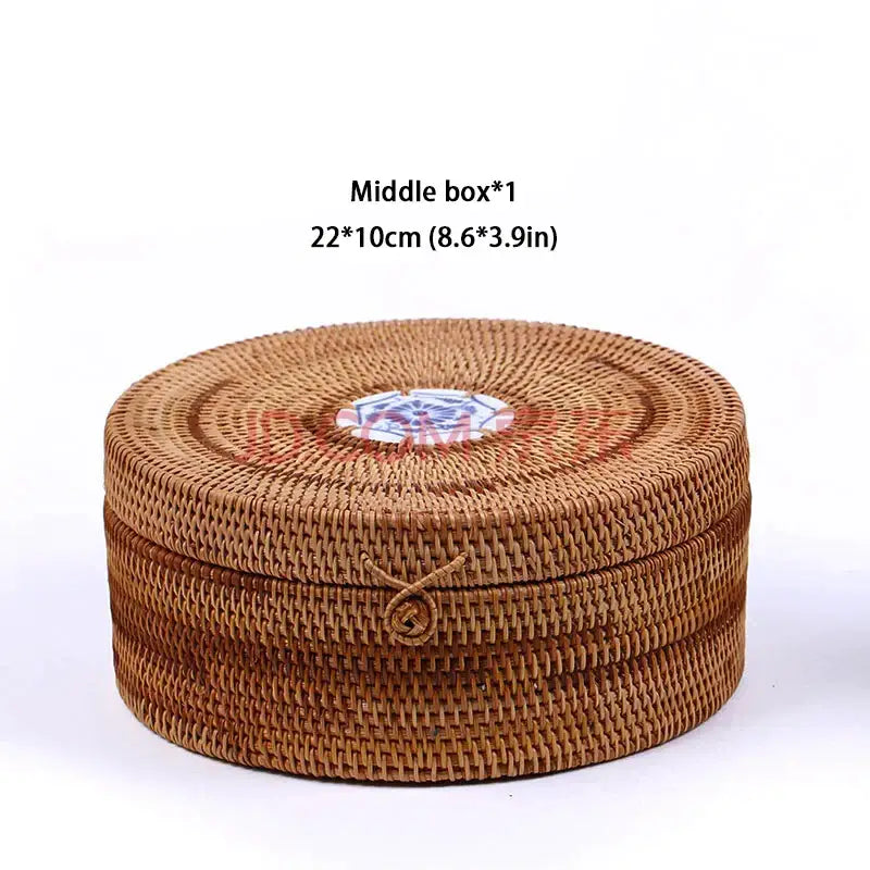 Handwoven rattan storage box with white inset kitchen basket