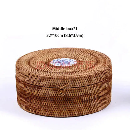 Handwoven rattan storage box with white inset kitchen basket