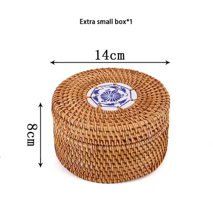 Handwoven rattan storage box with white inset kitchen basket