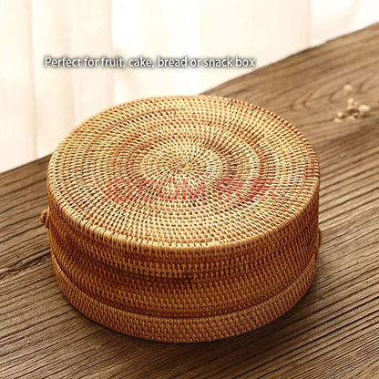 Handwoven rattan storage box with white inset kitchen basket