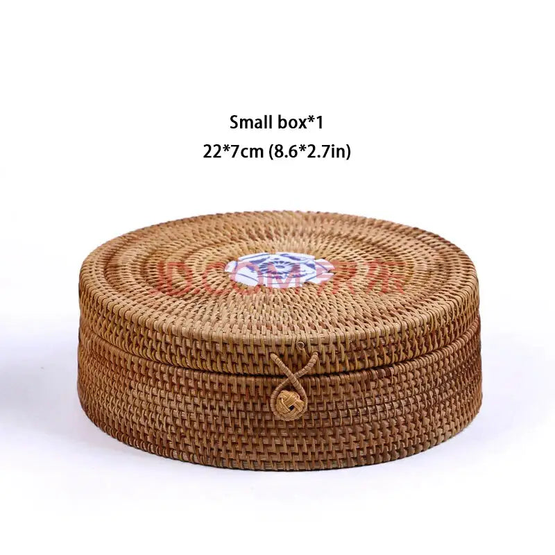 Handwoven rattan storage box with white inset kitchen basket