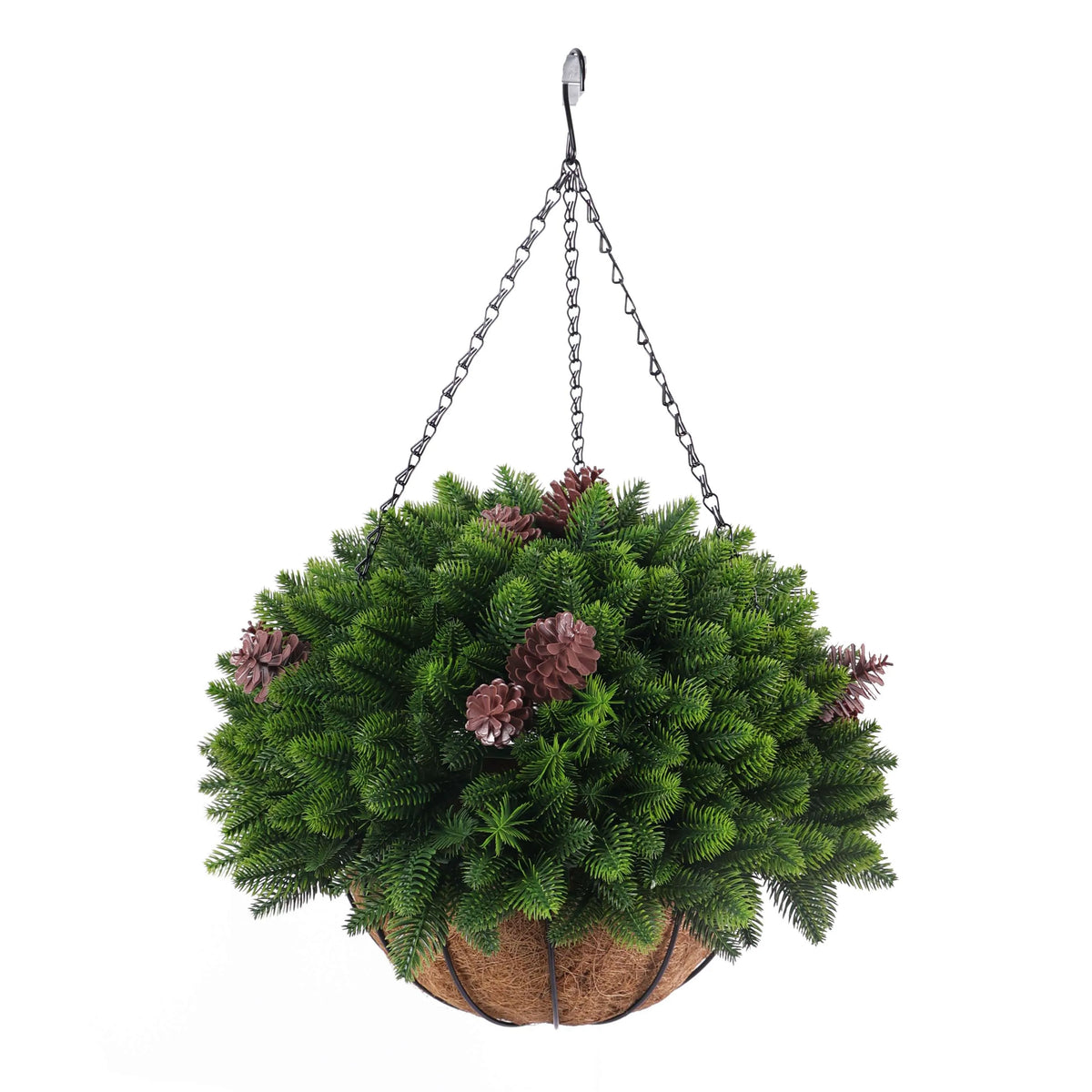 Cedar Pine Cone Artificial Hanging Basket 18in – UV Resistant