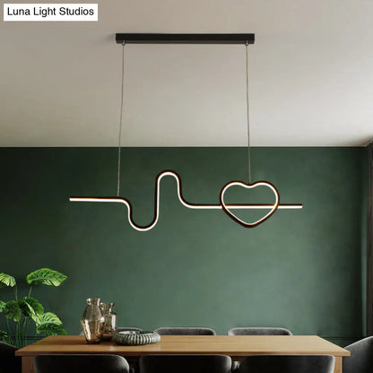 DecorBites™ Heart and Line Island Metal Pendant Light - Artistic LED Ceiling Fixture for Dining Room