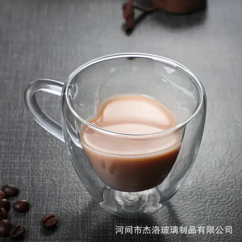 Heart glass mug set – kitchen double wall clear drinkware