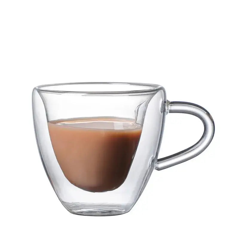 Heart glass mug set – kitchen double wall clear drinkware