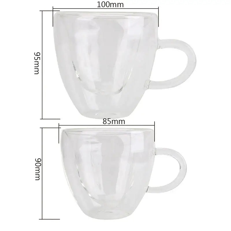 Heart glass mug set – kitchen double wall clear drinkware