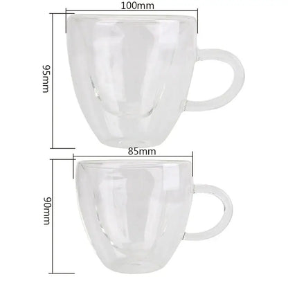 Heart glass mug set – kitchen double wall clear drinkware