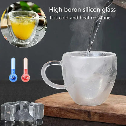 Heart love double walled glass coffee mug set kitchen drinkware